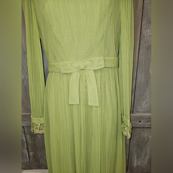 MISS ELLIETTE CALIFORNIA Vintage Chiffon Pleated With Lace Green‎ Size XS Lot CC - Picture 3 of 15
